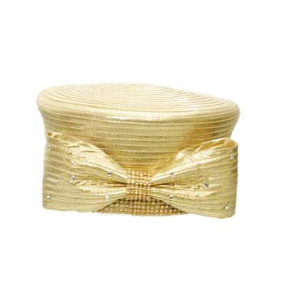 China Metallic Pill Box Braid Ladies' Church Hats A class Chain Stones for sale