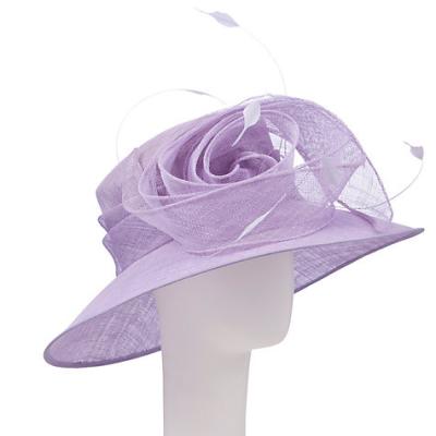 China Girls Lilac Sinamay Ladies Hats Rolled Edge Sinamay Rose Trimming for sale