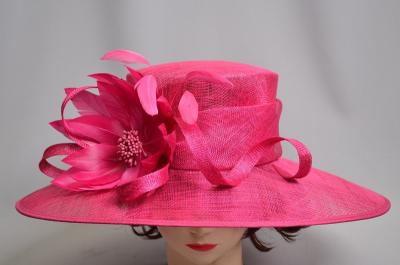 China Wedding Red Sinamay Ladies Big Brim Hats Flower Trimming for sale