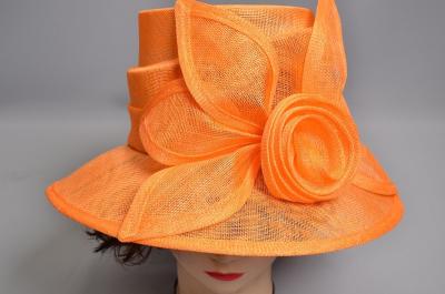 China Orange Telescope Sinamay Ladies Big Brim Hats SInamay Trimming for sale