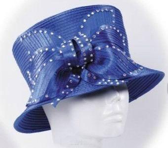 China Blue Pretty Ladies’ Church Hats With Stunning Diamond Chain , Women Church Hat for sale