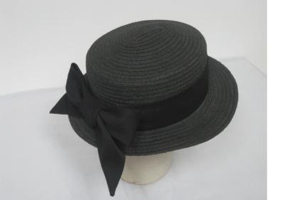 China Boater Shape Paper Braid Ladies' Casual Hats With Fabric Ribbon Bow For Special Occasion for sale