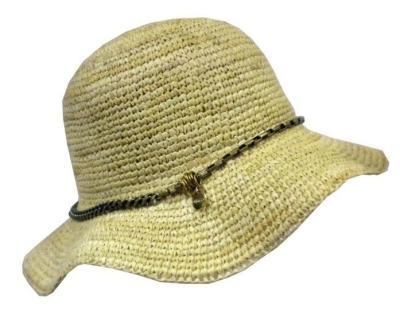 China Los sombreros casuales de las señoras tejidas de la paja para la playa, sombrero natural de la rafia del ganchillo con la cadena para las mujeres en venta