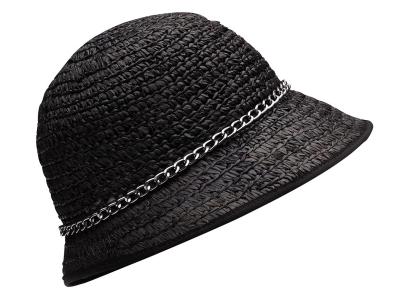 China Women Natural Raffia Woven Straw Hat With Nice Chains, Fashion Black Ladies' Casual Hats for sale