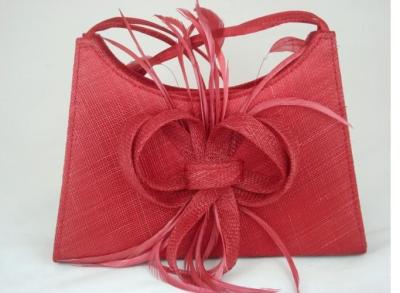 China Red Stylish Customized Ladies' Sinamay Curled Bags With Feathers For Party, Fashion Place for sale