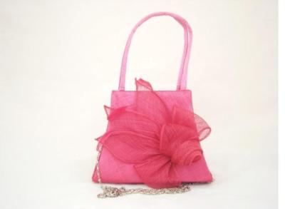 China 100% Stylish Sinamay Bags With Sinamay Leaves And Flowers, Metal Chains Sinamay Satin Bags for sale