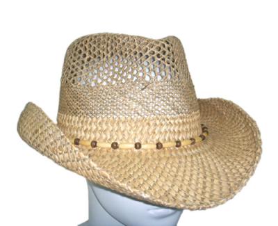 Cina Cappelli da cowboy della paglia delle donne di modo del Seagrass di estate con le perle di legno per il partito, spiaggia in vendita