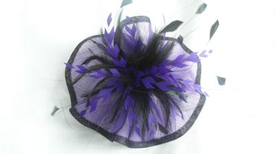 China Purple Elegant Ladies Fascinator Hats With Peacock Feather , Sinamay Round Piece Rose for sale