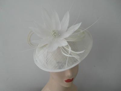 China White Sinamay Base Ladies Wedding Fascinator Hats ,1.2cm Satin Covered Plastic Headband for sale