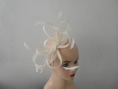 China White Two Layer Dotted Printed Sinamay Ladies Fascinator Hats With Feather for sale