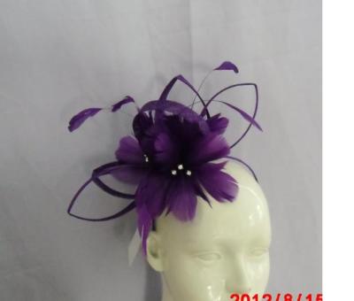 China 0.7cm Satin Purple Ladies Fascinators , Sinamay Hats For Women With Feather Flower for sale