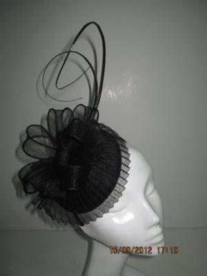 Cina Cappelli neri di Fascinator di nozze del nero di Sinamay per le signore con il fiore di velo, piuma in vendita