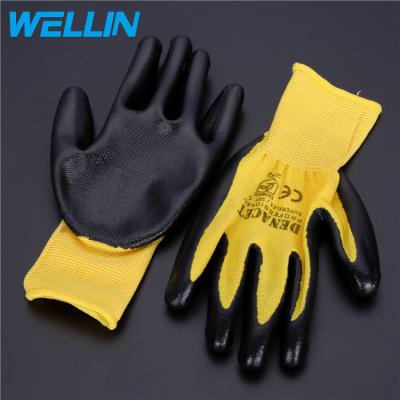 China Eco-friendly Anti-cut Netting Anti-Slip Surface Nitrile Coated Cheap Working Polyester Hand Knitted Gloves for sale