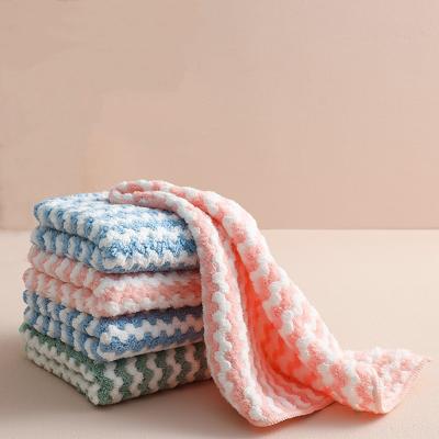 China Wholesale Viable Thickened Quick Dry Coral Fleece Wave Towel Household Lint Free Kitchen Cleaning Lazy Cloth for sale