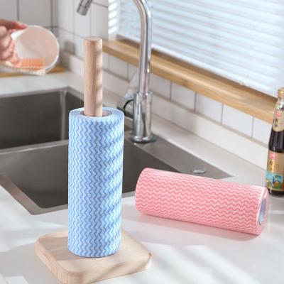 China Low Price Kitchen Cleaning Cloth Reusable Non-woven Disposable Lazy Cloth Stocked Non-stick Cloth Roll Cleaning Cloth for sale