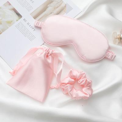 China 2021 Anti-Puffiness Hot Sale No MOQ Solid Color Traveling 3 Pieces Sleep Mask Eye Mask Silk Satin Eye Mask Set for sale