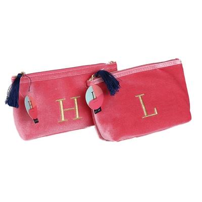 China custom zipper fade proof soft wallet velvet color logo promotion cosmetic bag for sale