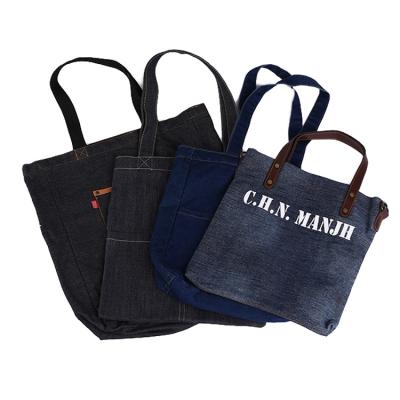 China Latest Customized Eco-friendly Denim Eco Print Ladies Shopping Handbag Tote Bag for sale