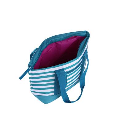 China Portable Waterproof Promotional Zipper Insulated Double Layer Non Woven Striped Cooling Bag for sale