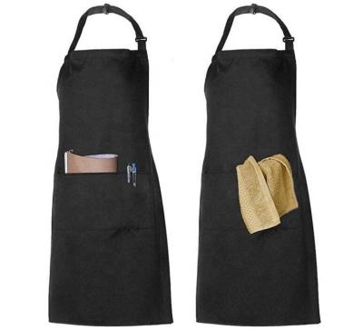 China Adjustable Drinks/Food Bib Apron With 2 Pockets Cotton Kitchen Apron Custom Chef Cooking Aprons For Restaurant 2 Packs for sale