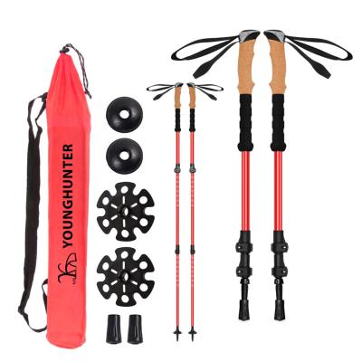 China 2021 Folding Telescopic Ergnomic Nylon Adjustable Wristband Lock Camping Ultralight Rise Stick 6061 3 Section Aluminum Trekking Poles for sale