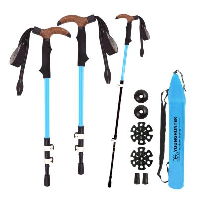 China Wholesale Cheap Folding Cork Handle Nylon Strap External Lock Pole Telescopic Staff Camping Increasing Staff Walking Stick 3 Sections Carbon Fiber for sale