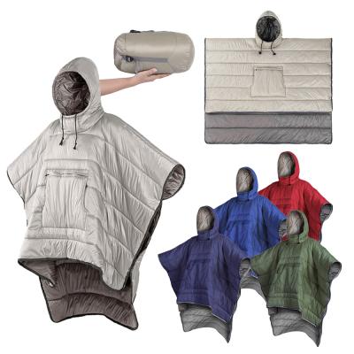 China Outdoor Eco-friendly Winter Camping Waterproof Adult Cotton Filled Cloak Cape Nylon Poncho Coat Portable Sleeping Bag for sale