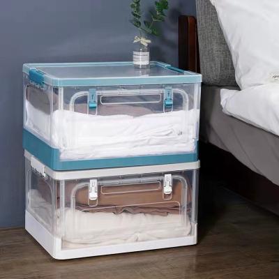 China Fashion Clear Visibility Storage Dustproof Folding Stackable Plastic Trash Cans Creative Transparent Double Open Foldable Storage Box for sale