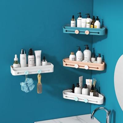 China Wholesale Kitchen Viable Corner Household Plastic Wall Shelf Wall Mounted No Storage Tripod Drilling Shelves for sale