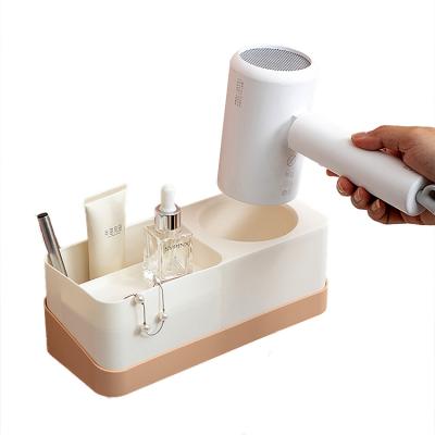 China Amazon Hit Bathroom Toilet Hair Dryer Viable Storage Rack Single Punch Free Plastic Wall Shelf for sale