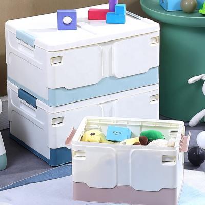 China Viable Bestselling Plastic Stackable Foldable Storage Box With Lid Household Book Toy Clothing Sundries Organizer Collapsible Storage for sale