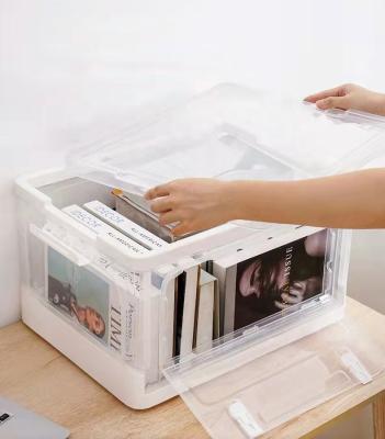 China Viable best-selling double storage box stackable clear foldable open container household plastic transparent folding storage box for sale