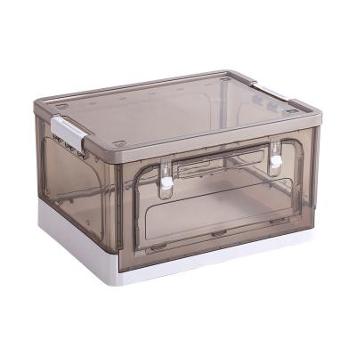 China Factory Price Minimalist Cheap Stackable Clear Foldable Acrylic Storage Container Brown Organizer Side Open Storage Box for sale