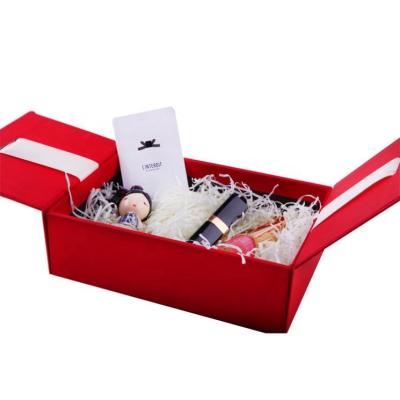 China Recyclable Wholesale Recycled Gift Set Box Logo Ribbon Customizable Double Door Gift Box for sale