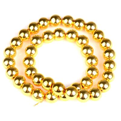 China Popular 10MM Gold Color Round DIY Loose Magnetic Hematite Beads for sale