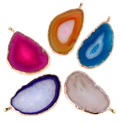 China Jewelry Making Chanfar Natural Sliced ​​Stone Gem Charm Agate Pendants For Jewelry Making for sale