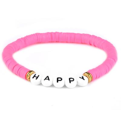 China Custom Polymer Cute Clay Spaced Bead Friendship Word Solid Color Bracelet For Women for sale