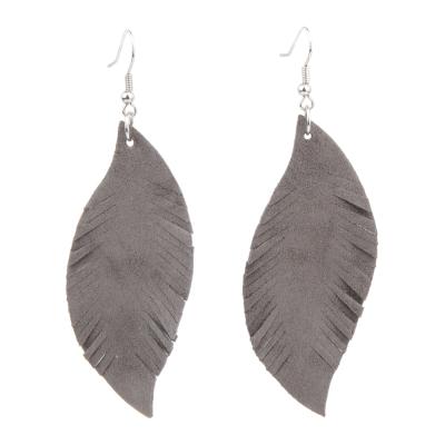 China TRENDY Jewelry Fashion Classic Feather Shape Earrings For Women Cutting Tassel Leather Earrings for sale