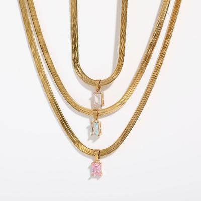 China Fashion Environmental Colorful Geometric Rhinestone Snake Chain Pendant Necklace Gold Plated Stainless Steel Snake Necklace for sale