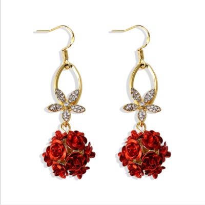 China Chinese Dress Party Accessories Wedding New Environmentally Friendly Pink Red Earrings Retro Ear Ornaments for sale