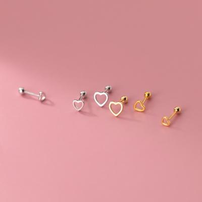 China Environmental Cute Hollow Small Love Heart Stud Earrings Gold Plated 925 Sterling Silver Small Heart Earrings for sale