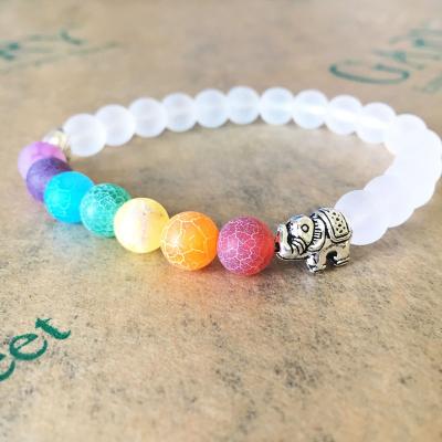 China FASHION Valconic Lava Stone Yoga Elephant Matte Chakra Healing Yoga Bracelet Fashion Beads Elastic Bracelet for sale