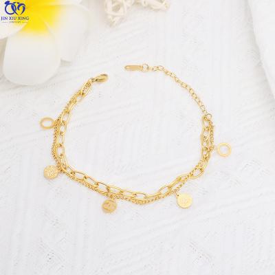 China JXX Simple High Quality Environment Friendly Cheap Round Shape Stainless Steel Women Charm 18k Gold Plated Double Chain Link Bracelet for sale