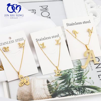 China JXX BXG-02B 18CM Classic Famous Brand Stainless Steel Wholesale 18K Gold Plated Stretched Earrings Jewelry Sets Dubai for sale