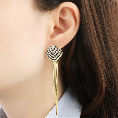 China JXX HB-151A romantic luxury Zircon with tassel stud earrings ladies18K gold plated tassel earrings 1pair/TT for sale