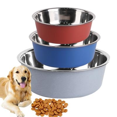 China 4 Size Dog Basin Sustainable Silicone Non-slip Bottom For Feeding Water Bowl Dog Stainless Steel Bowl for sale