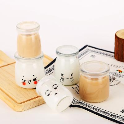 China Food Factory Produced Fashionable Cute Mini Glass Yogurt Bottle Cup Pudding Pot Container for sale