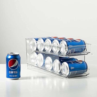 China Sustainable 2 Tier PET Drink Holder Storage And Soda Can Dispenser Bin For Fridge for sale