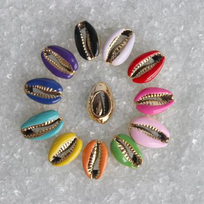 China Shell 11 Colors Natural Cowrie Shell Beads Red Or Green Gold Plating For DIY Jewelry Accessories for sale