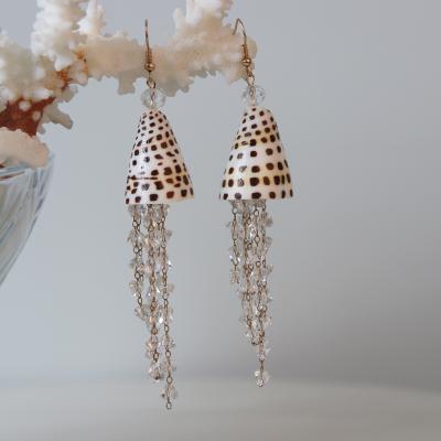 China Cute Cone Shell With Crystal Chain Earrings Natural Fashion Natral And Conch Shell Jewelry Beach Wedding Holiday Jewelry Gift for sale